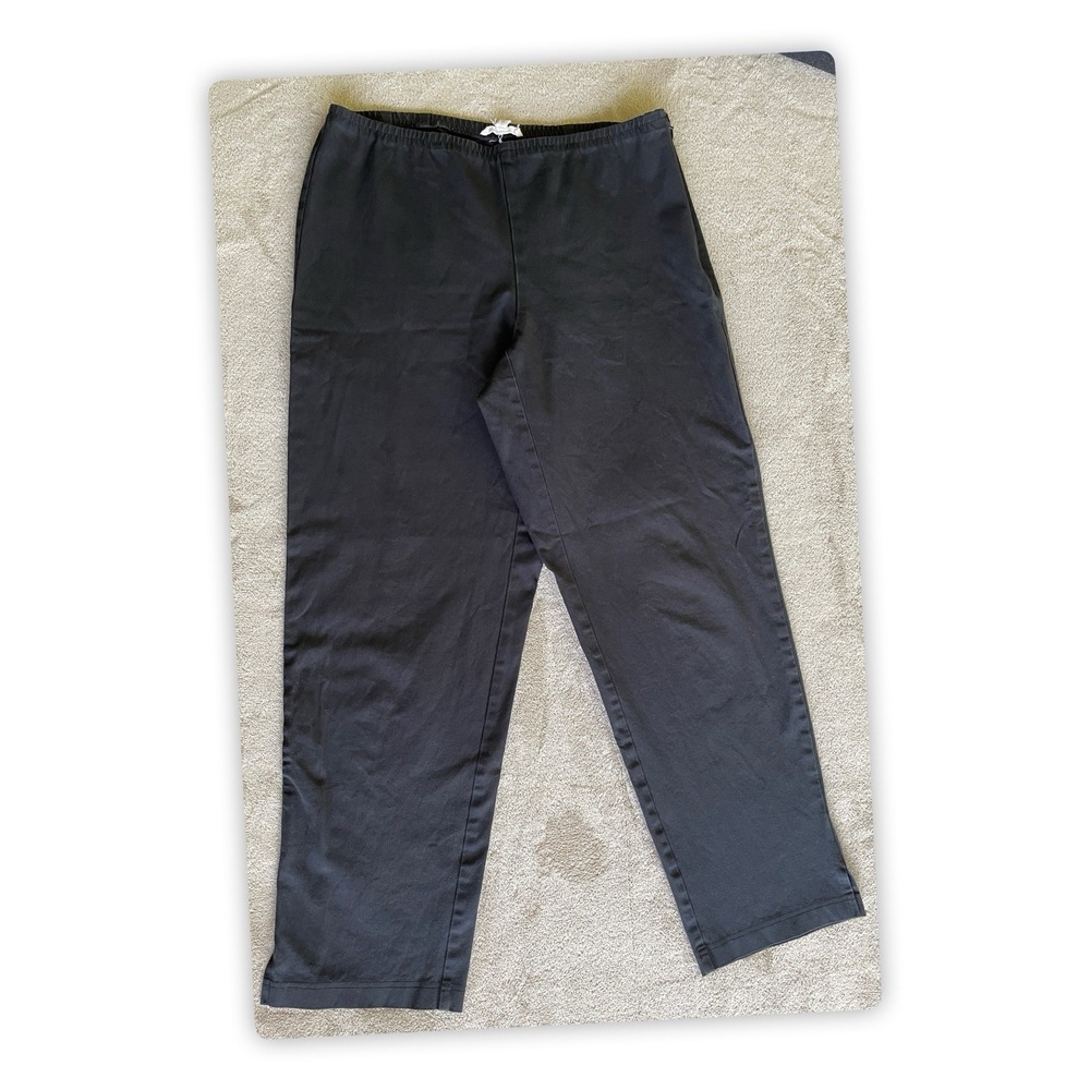 EILEEN FISHER Pants Organic Cotton Blend Elastic Waist Ankle Side Zip Black, S